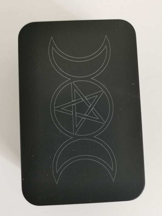 Puolikuu Pentagram Musta Metallinen Rasia